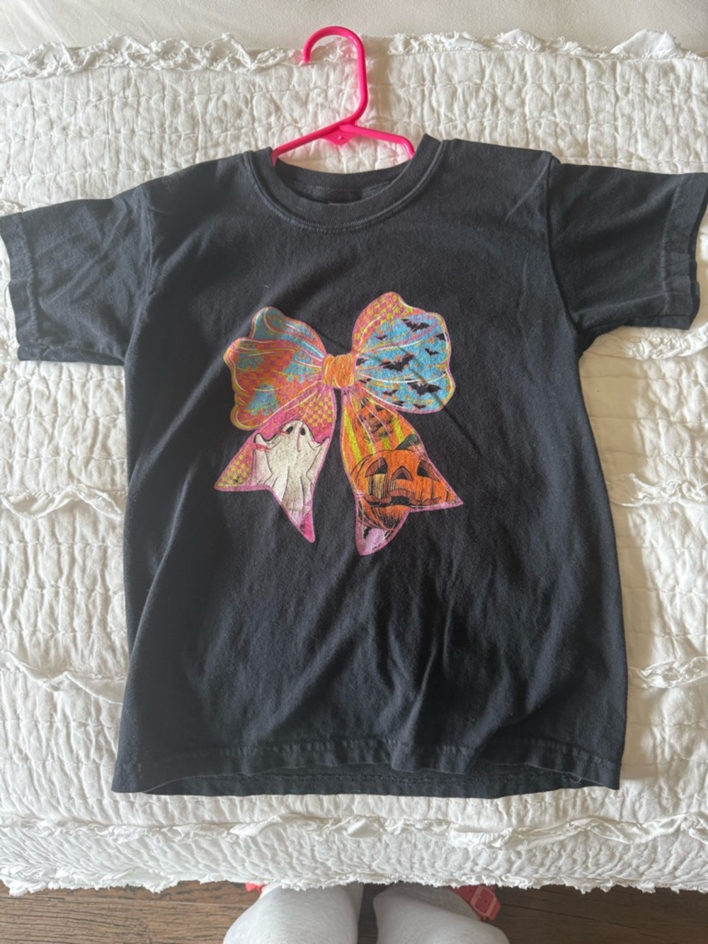 Comfort Colors Black Tee with Multicolor Halloween Bow Coquette
